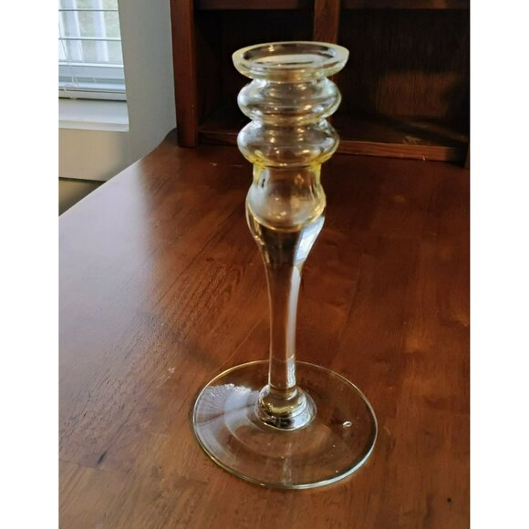 Vintage Clear Glass Candlestick Holder 9-Inch Elegant Design Rounded Accents - Picture 1 of 6